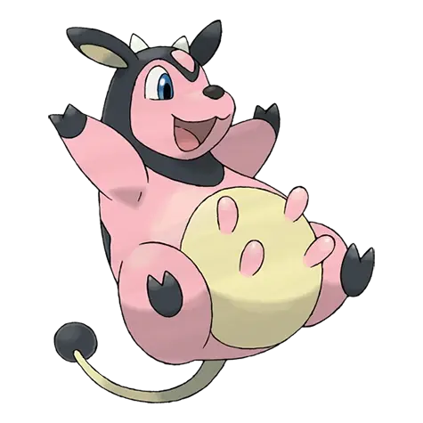 Offizielles Artwork von Miltank, das fröhlich in die Luft springt